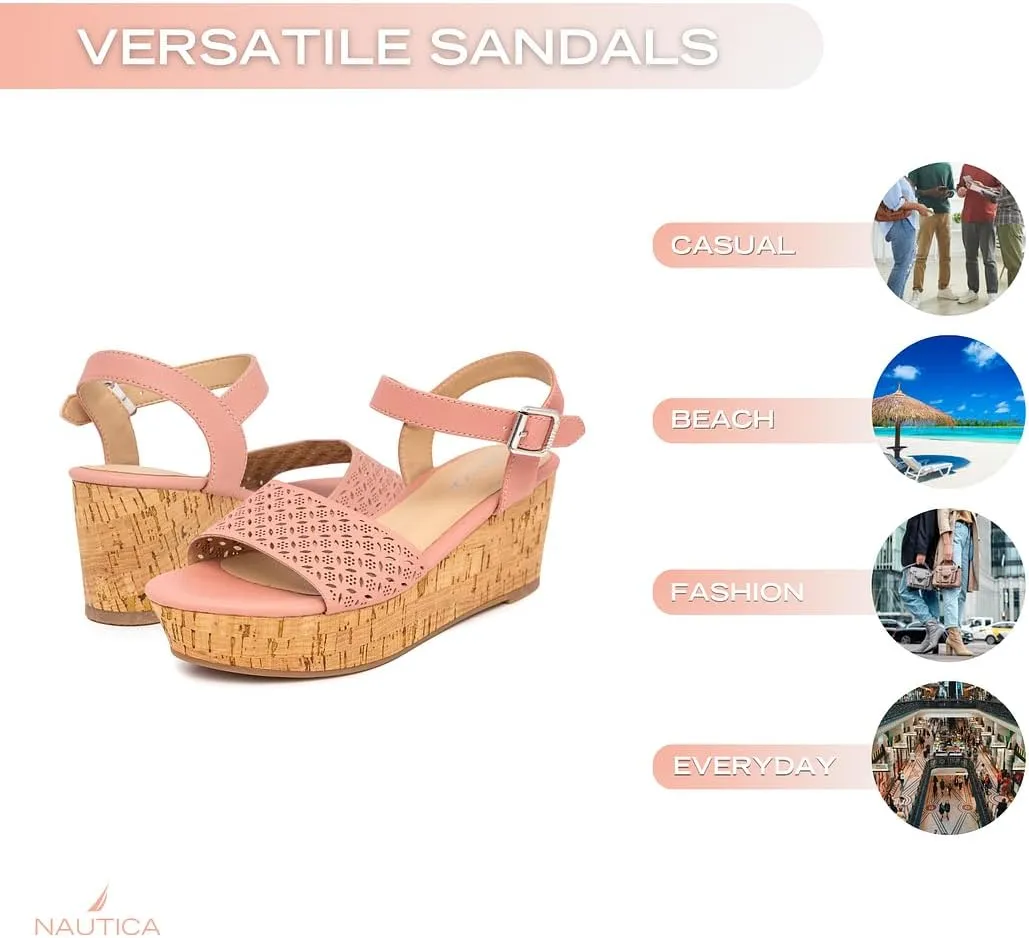 Nautica Womens Platform Wedge Sandals Fashion Ankle Strap Lightweight Cushioned Casual Beach Sandal - Lightweight & Comfortable