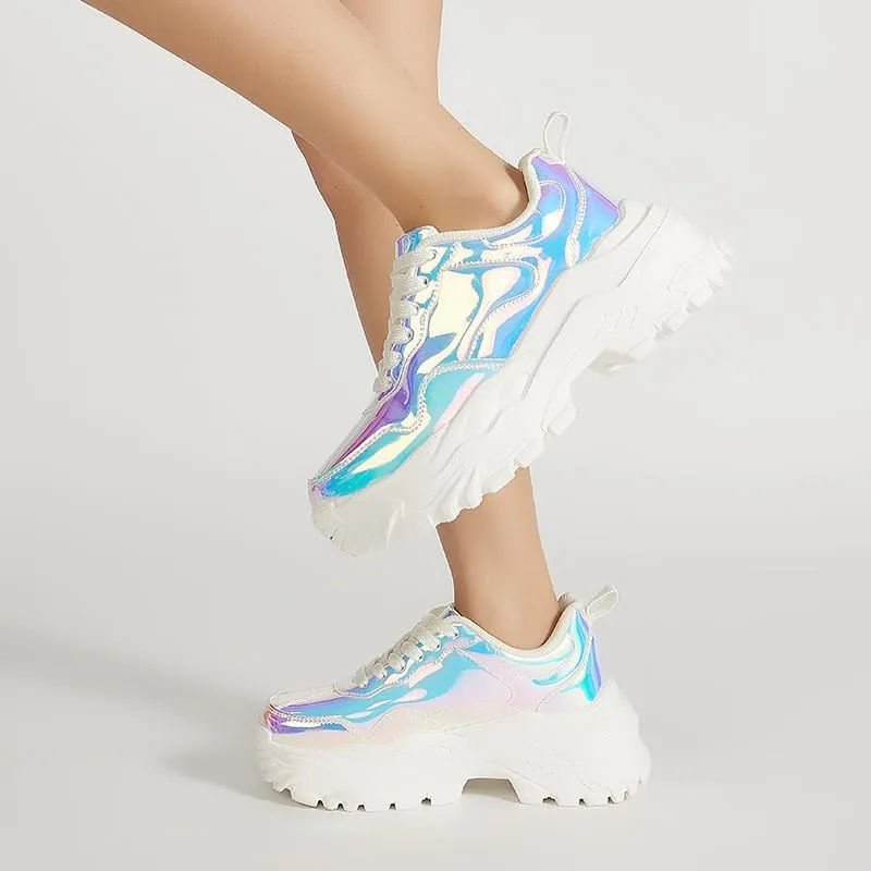 Niluber Chunky Sneakers for Women White Black Red Purple Platform Sneakers Comfortable Casual Lace Up Fashion Tennis Shoes