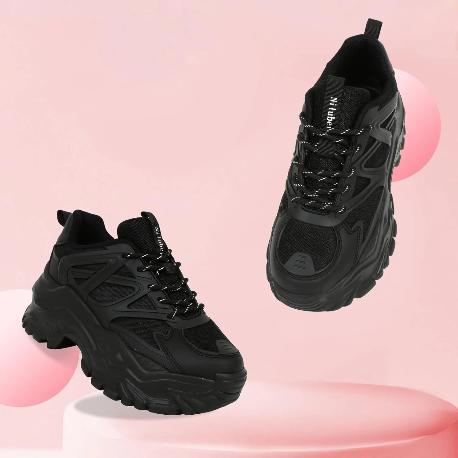 Niluber Chunky Sneakers for Women White Black Red Purple Platform Sneakers Comfortable Casual Lace Up Fashion Tennis Shoes