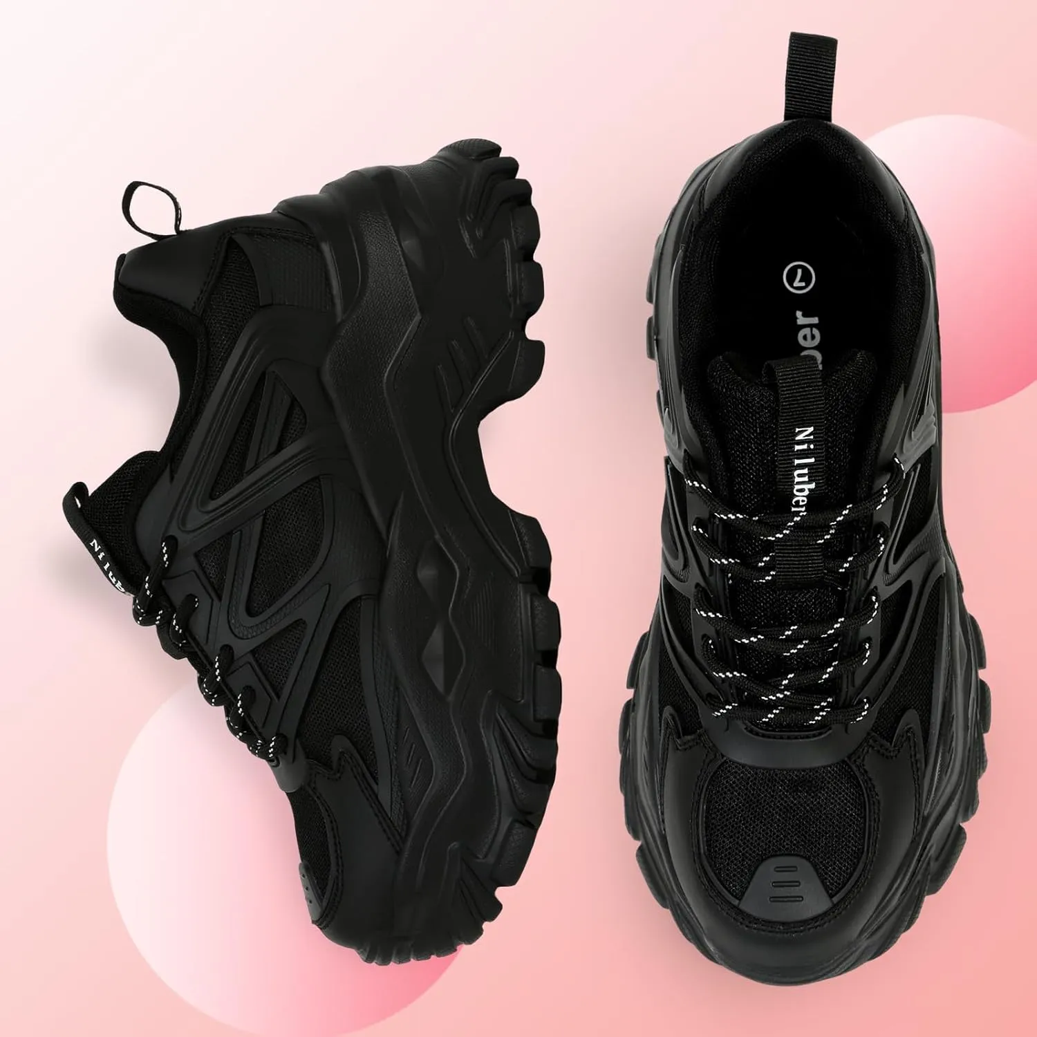 Niluber Chunky Sneakers for Women White Black Red Purple Platform Sneakers Comfortable Casual Lace Up Fashion Tennis Shoes