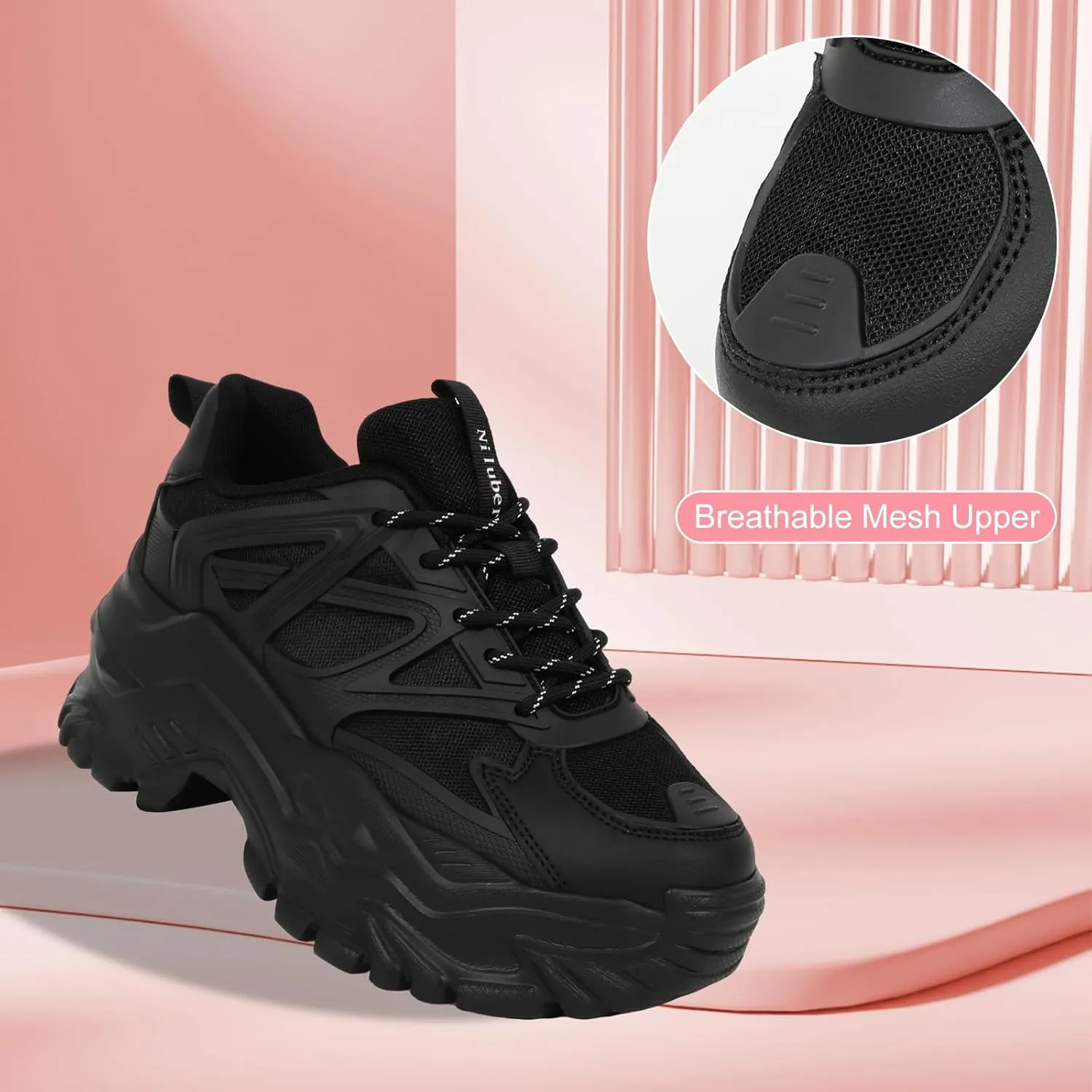 Niluber Chunky Sneakers for Women White Black Red Purple Platform Sneakers Comfortable Casual Lace Up Fashion Tennis Shoes