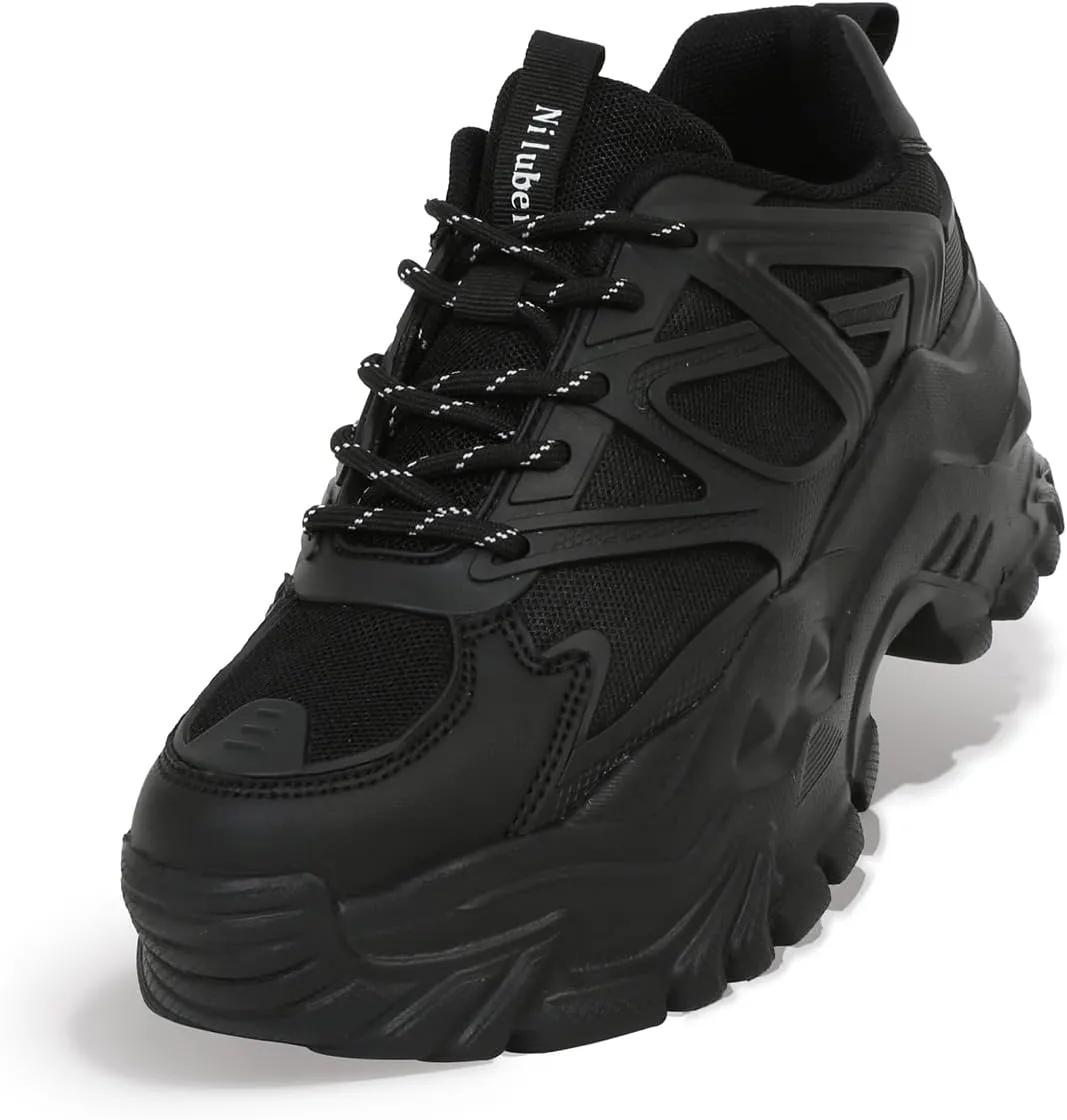 Niluber Chunky Sneakers for Women White Black Red Purple Platform Sneakers Comfortable Casual Lace Up Fashion Tennis Shoes