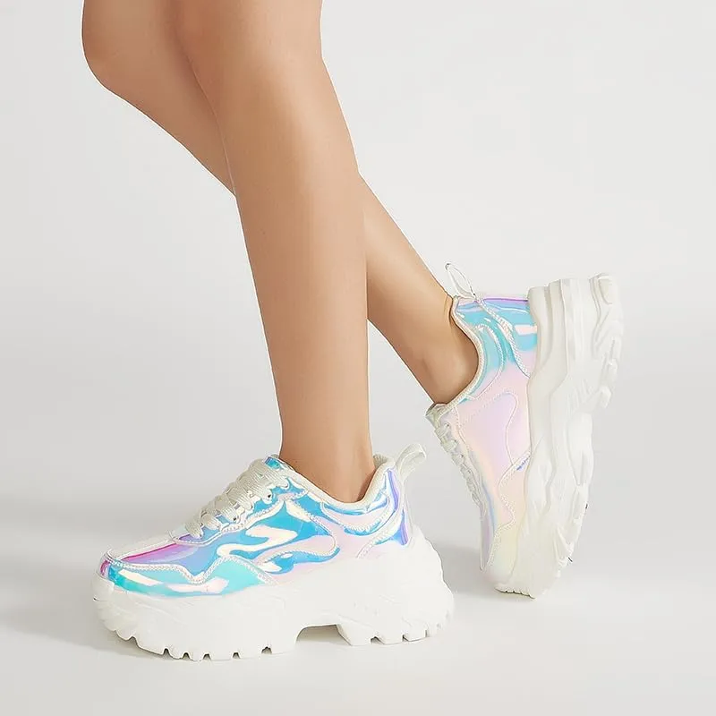 Niluber Chunky Sneakers for Women White Black Red Purple Platform Sneakers Comfortable Casual Lace Up Fashion Tennis Shoes