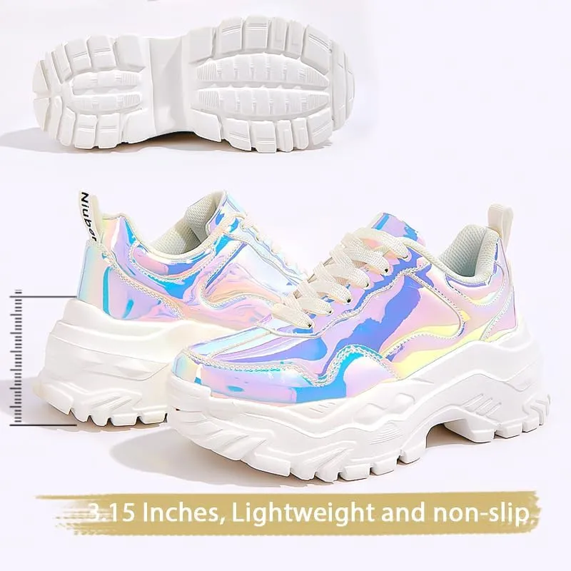 Niluber Chunky Sneakers for Women White Black Red Purple Platform Sneakers Comfortable Casual Lace Up Fashion Tennis Shoes