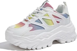 Niluber Chunky Sneakers for Women White Black Red Purple Platform Sneakers Comfortable Casual Lace Up Fashion Tennis Shoes
