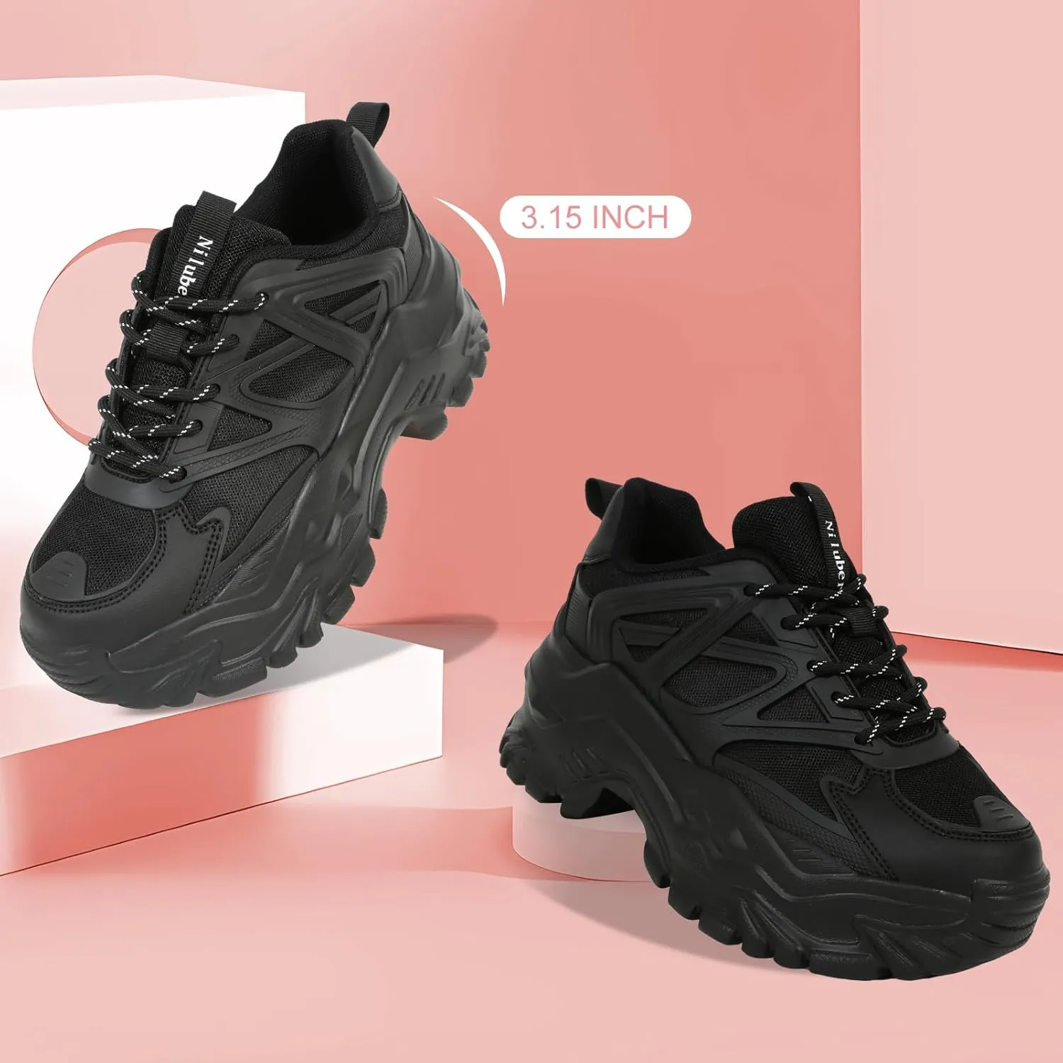 Niluber Chunky Sneakers for Women White Black Red Purple Platform Sneakers Comfortable Casual Lace Up Fashion Tennis Shoes