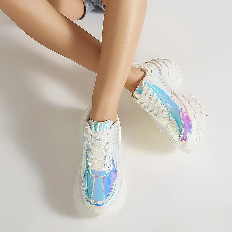 Niluber Chunky Sneakers for Women White Black Red Purple Platform Sneakers Comfortable Casual Lace Up Fashion Tennis Shoes