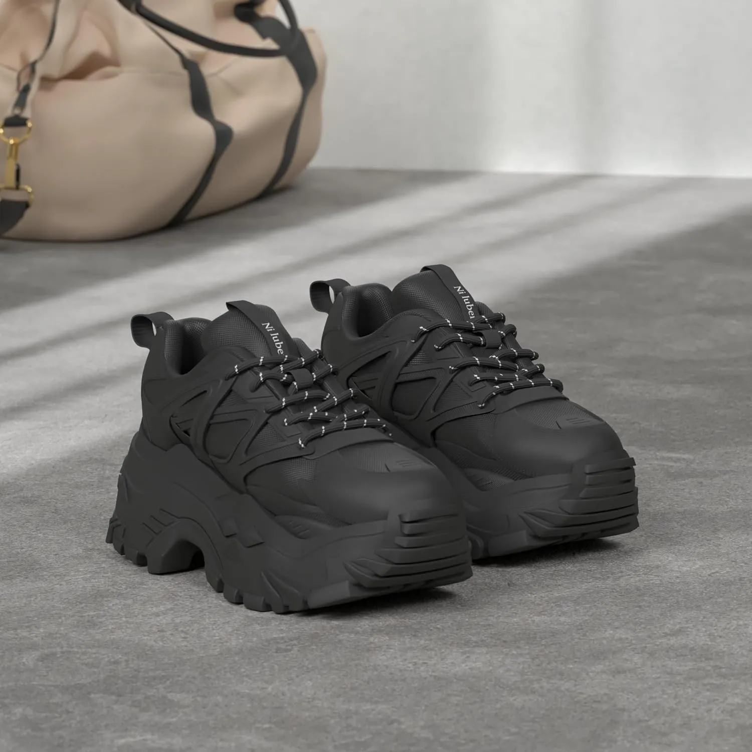 Niluber Chunky Sneakers for Women White Black Red Purple Platform Sneakers Comfortable Casual Lace Up Fashion Tennis Shoes