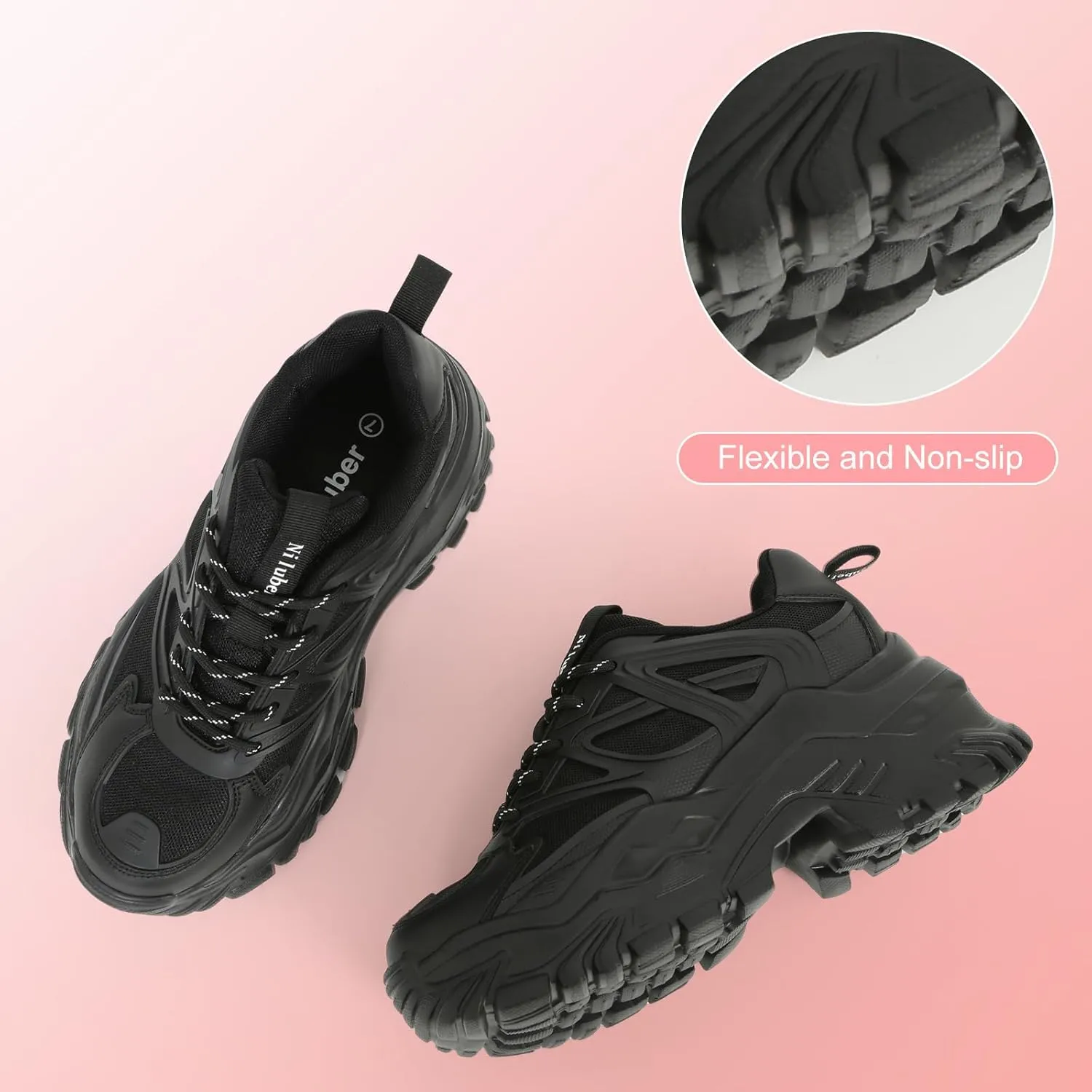 Niluber Chunky Sneakers for Women White Black Red Purple Platform Sneakers Comfortable Casual Lace Up Fashion Tennis Shoes