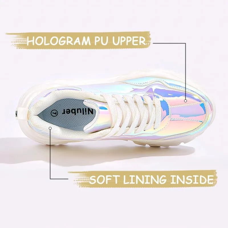 Niluber Chunky Sneakers for Women White Black Red Purple Platform Sneakers Comfortable Casual Lace Up Fashion Tennis Shoes