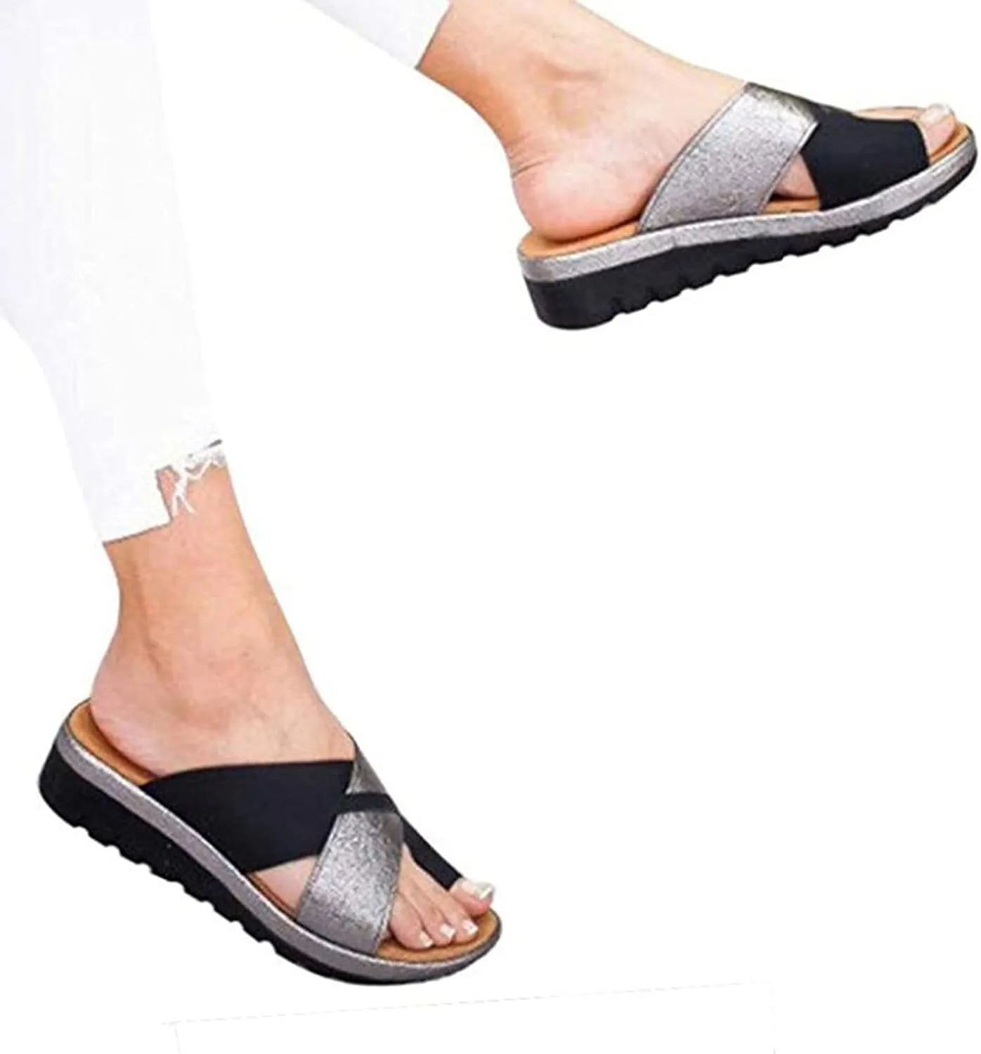Non-Slip Wedge Sandals for Women Summer Casual Colorblock Cross Strap Slip-on Slippers Comfortable Open Toe Outdoor Home Beach Shoes Flip Flops