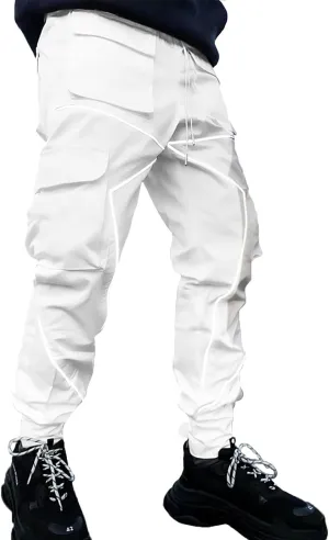 Nutriangee Men's Punk Rock Street Harem Pants, Reflective Technical Hip Hop Jogger Sport Pants