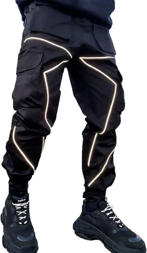 Nutriangee Men's Punk Rock Street Harem Pants, Reflective Technical Hip Hop Jogger Sport Pants