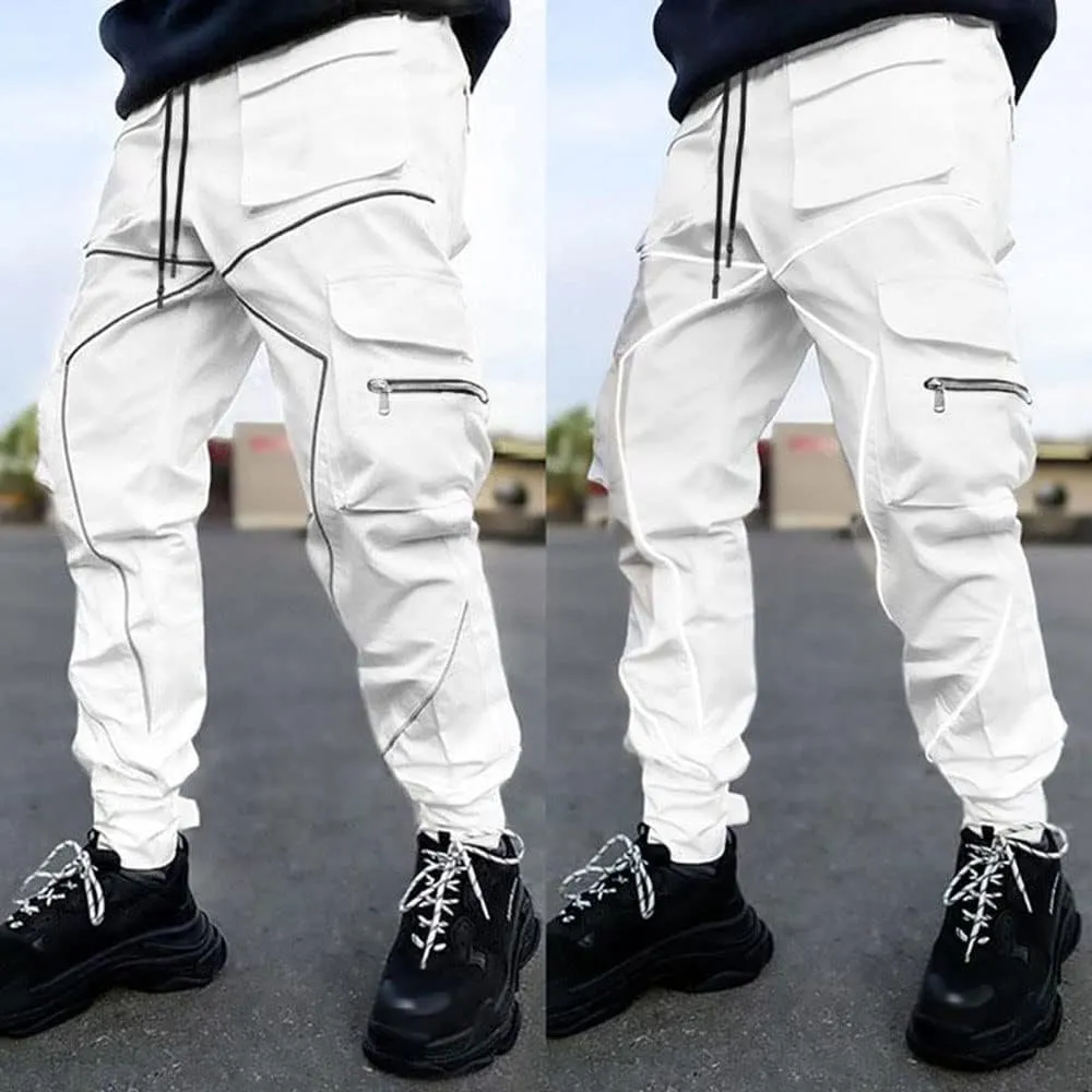 Nutriangee Men's Punk Rock Street Harem Pants, Reflective Technical Hip Hop Jogger Sport Pants