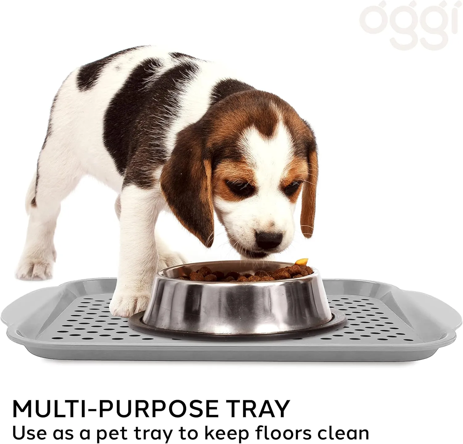 OGGI Anti Slip Serving Tray with Handles- Gray Rectangle Tray - Ideal for Eating, Breakfast, Food, Appetizer Tray, Serving