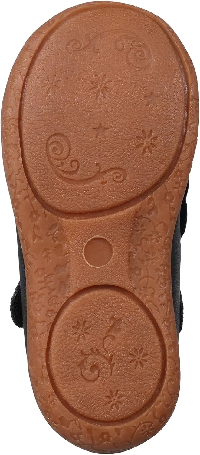 Oomphies Amina Leather Mary Jane Shoes for Girls – Ruffled Dress Shoes with Hook & Loop Closure, Soft Cushion Footbed