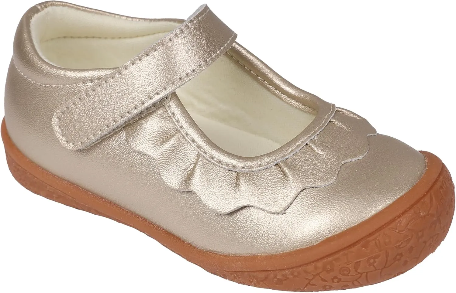 Oomphies Amina Leather Mary Jane Shoes for Girls – Ruffled Dress Shoes with Hook & Loop Closure, Soft Cushion Footbed