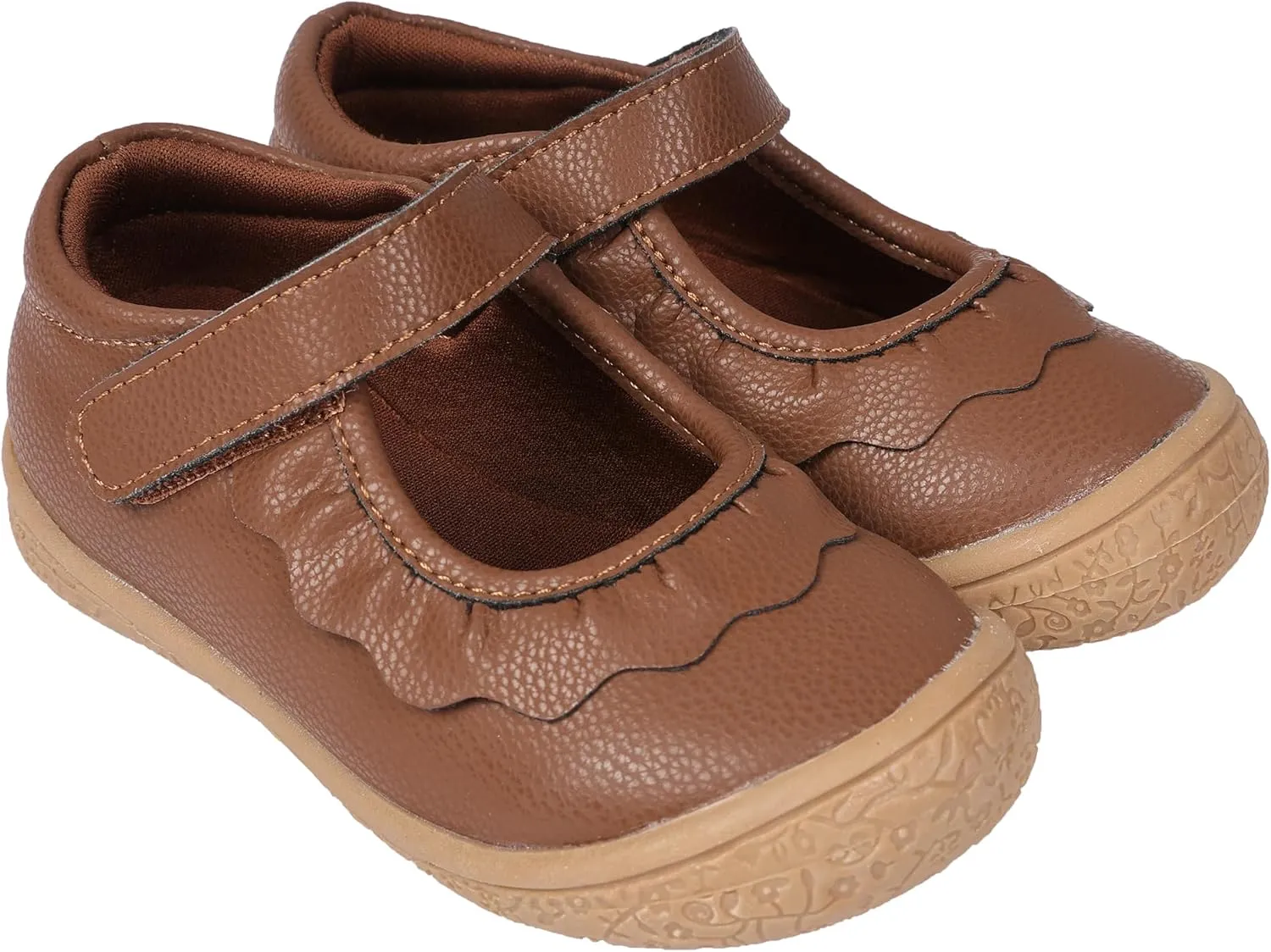Oomphies Amina Leather Mary Jane Shoes for Girls – Ruffled Dress Shoes with Hook & Loop Closure, Soft Cushion Footbed