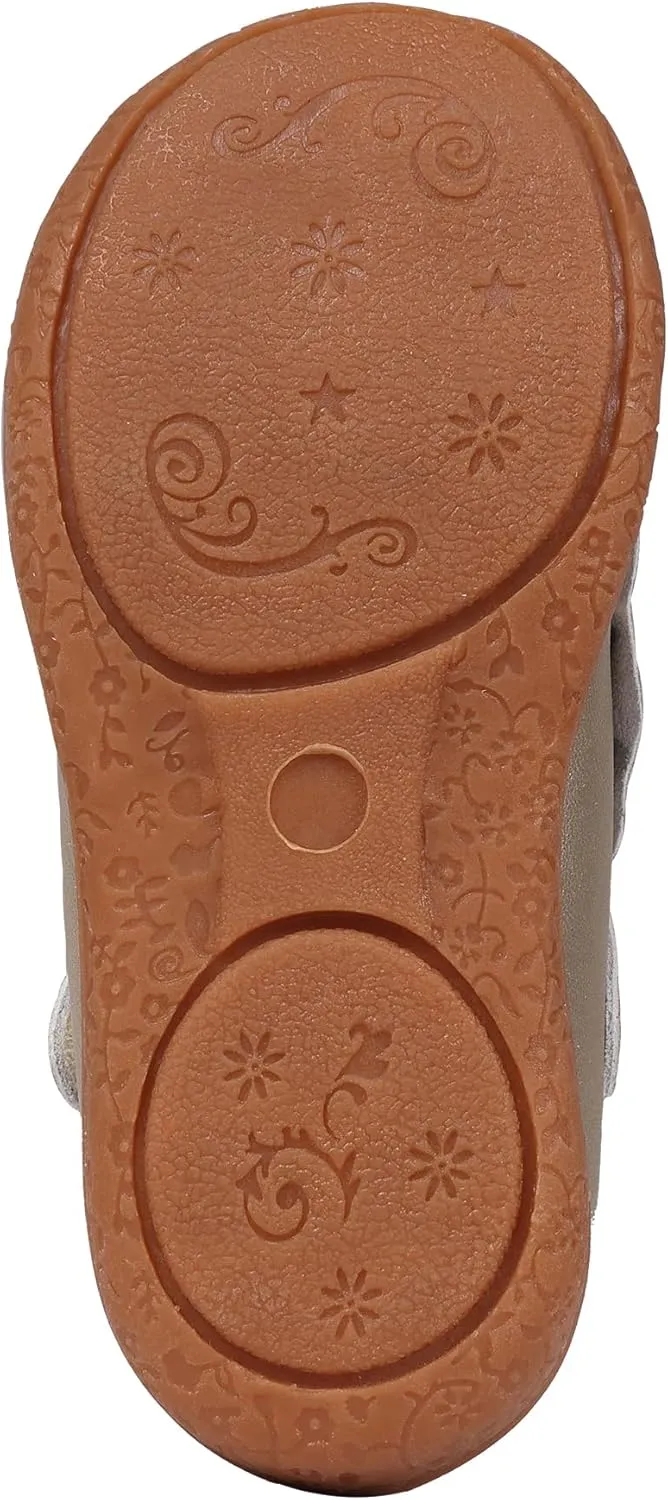 Oomphies Amina Leather Mary Jane Shoes for Girls – Ruffled Dress Shoes with Hook & Loop Closure, Soft Cushion Footbed