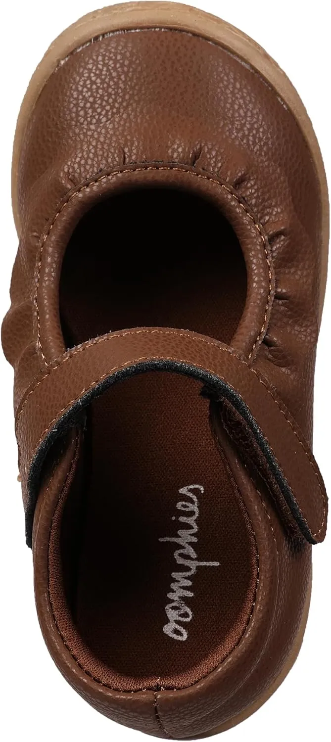 Oomphies Amina Leather Mary Jane Shoes for Girls – Ruffled Dress Shoes with Hook & Loop Closure, Soft Cushion Footbed