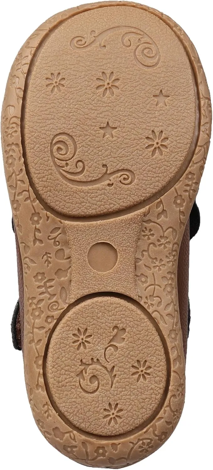 Oomphies Amina Leather Mary Jane Shoes for Girls – Ruffled Dress Shoes with Hook & Loop Closure, Soft Cushion Footbed