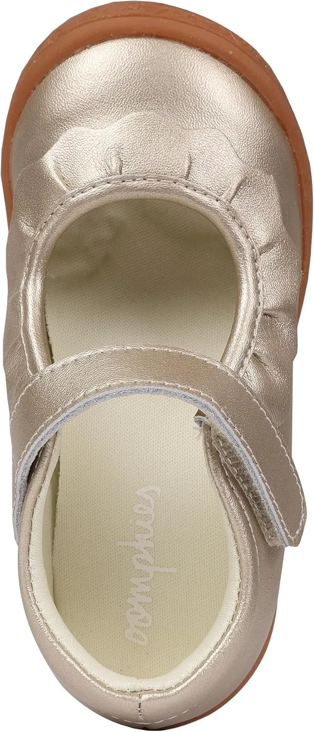Oomphies Amina Leather Mary Jane Shoes for Girls – Ruffled Dress Shoes with Hook & Loop Closure, Soft Cushion Footbed