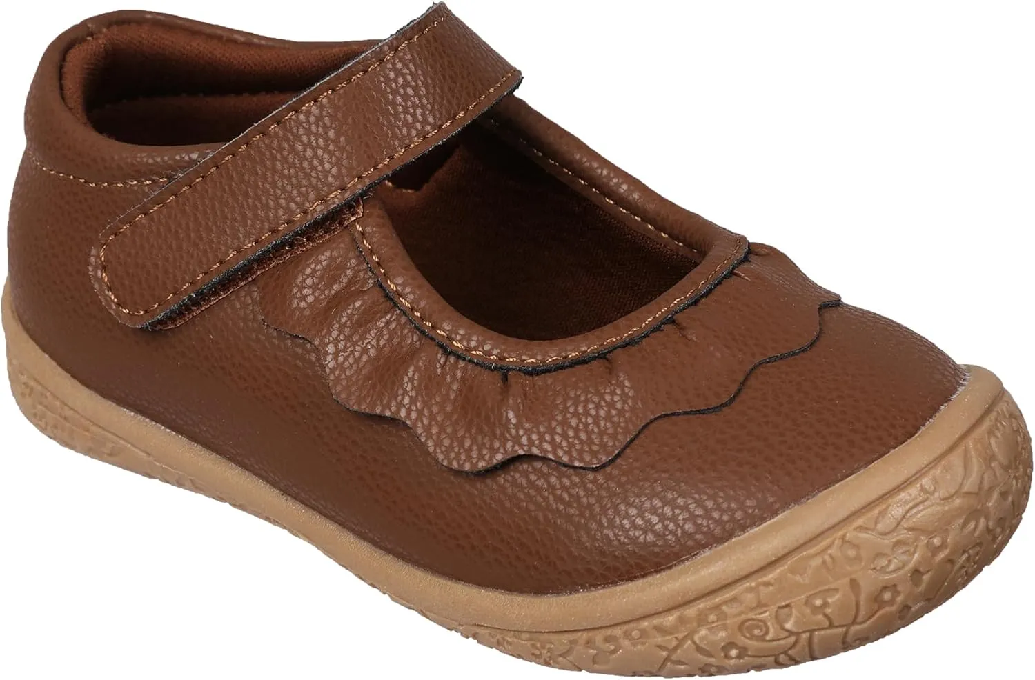 Oomphies Amina Leather Mary Jane Shoes for Girls – Ruffled Dress Shoes with Hook & Loop Closure, Soft Cushion Footbed