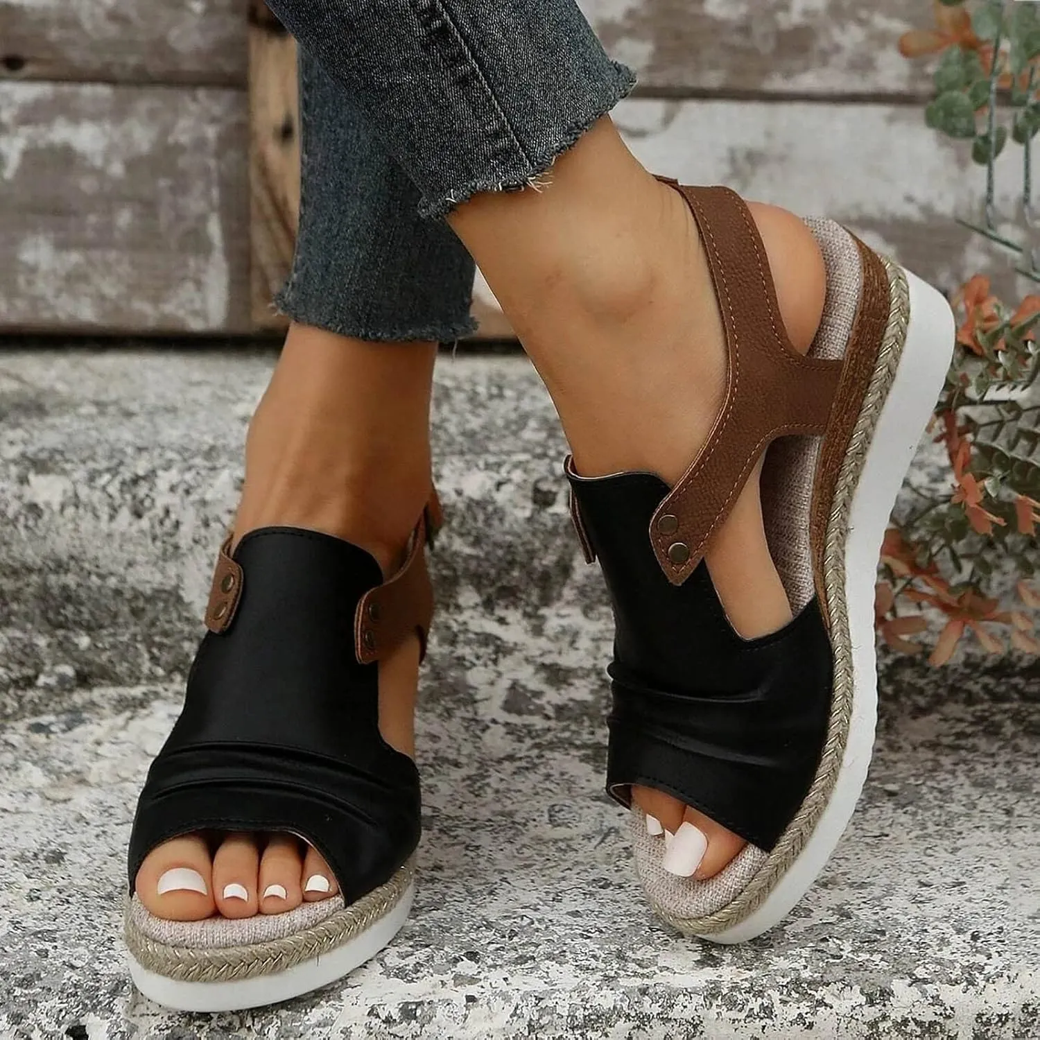 Orthopedic Wedge Sandals for Women 2025 Summer Dressy Flat Open Toe Ankle Strap Espadrilles Casual Strappy Slip on Platform Sandals Shoes Beach Boho Sandals Comfortable Outdoor Shoe