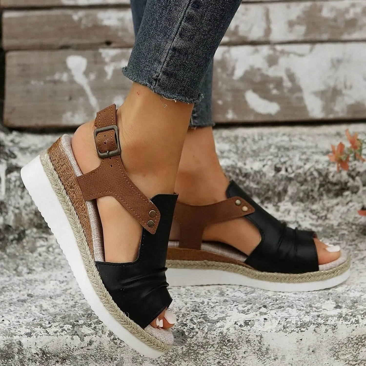 Orthopedic Wedge Sandals for Women 2025 Summer Dressy Flat Open Toe Ankle Strap Espadrilles Casual Strappy Slip on Platform Sandals Shoes Beach Boho Sandals Comfortable Outdoor Shoe