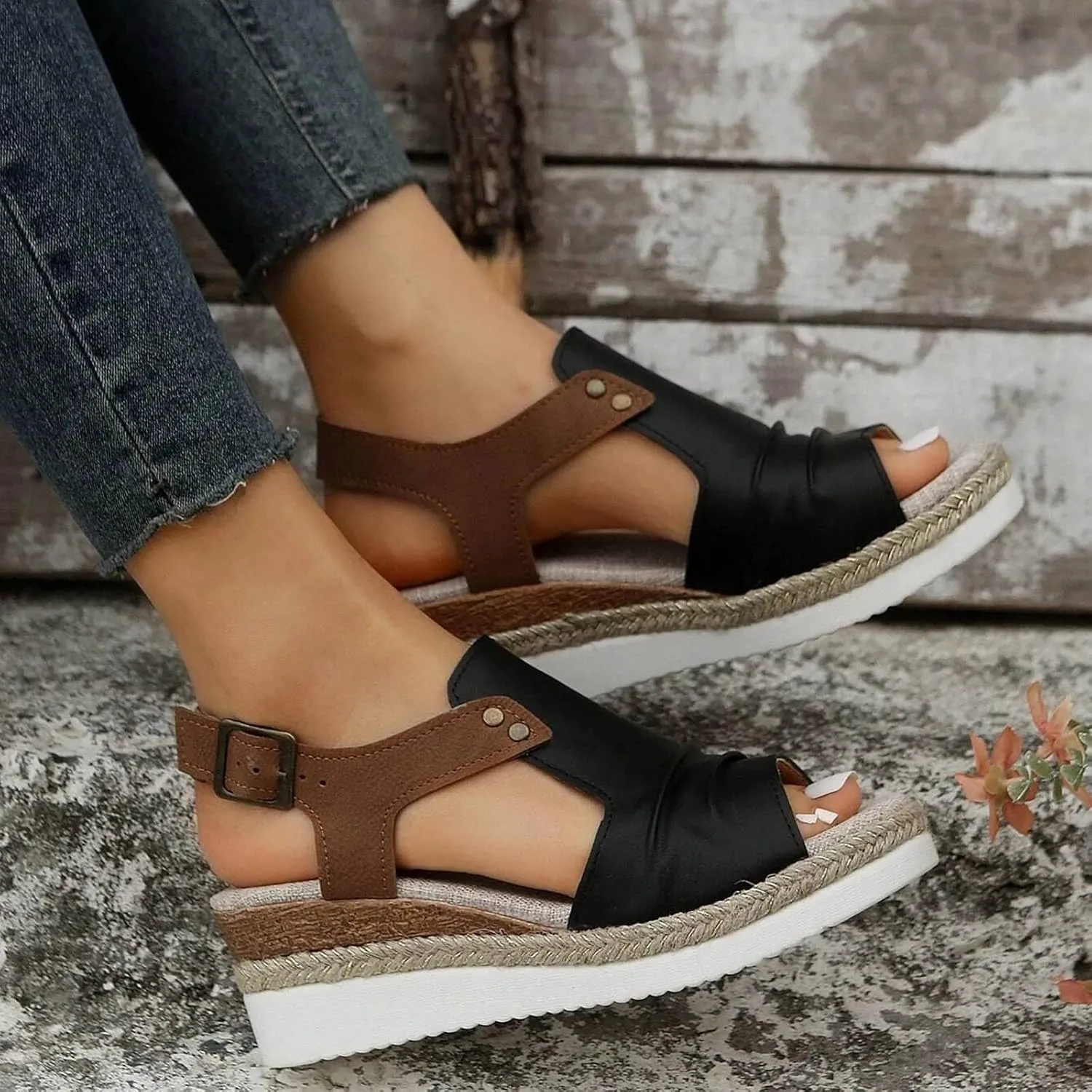 Orthopedic Wedge Sandals for Women 2025 Summer Dressy Flat Open Toe Ankle Strap Espadrilles Casual Strappy Slip on Platform Sandals Shoes Beach Boho Sandals Comfortable Outdoor Shoe