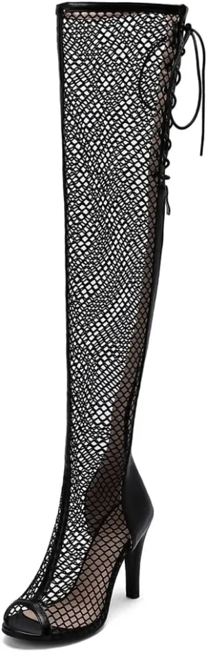 Over The Knee Thigh High Boots Sandals For Womens Sexy Peep Toe Lace Up Stiletto High Heel Gladiator Dressy Heeled Sandal