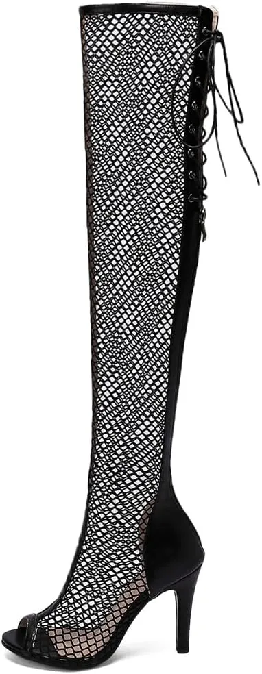 Over The Knee Thigh High Boots Sandals For Womens Sexy Peep Toe Lace Up Stiletto High Heel Gladiator Dressy Heeled Sandal