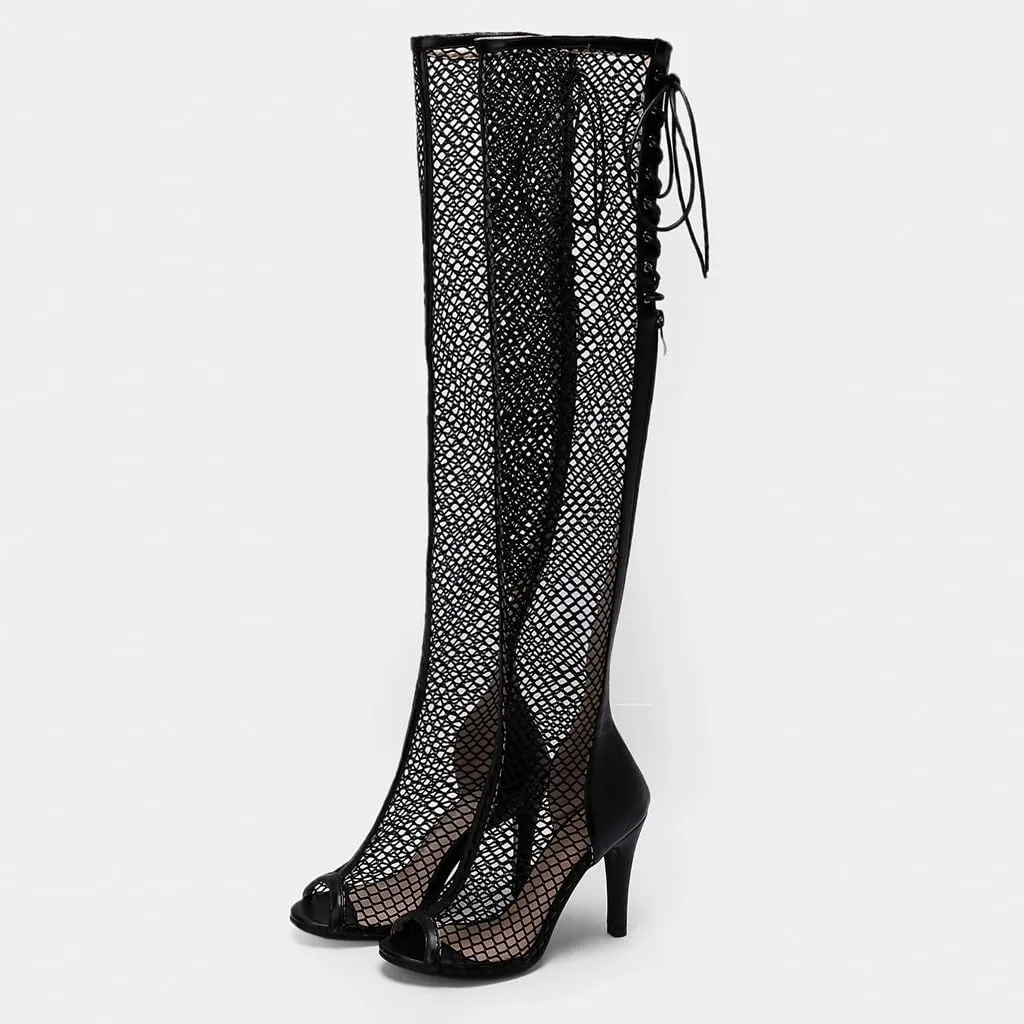 Over The Knee Thigh High Boots Sandals For Womens Sexy Peep Toe Lace Up Stiletto High Heel Gladiator Dressy Heeled Sandal