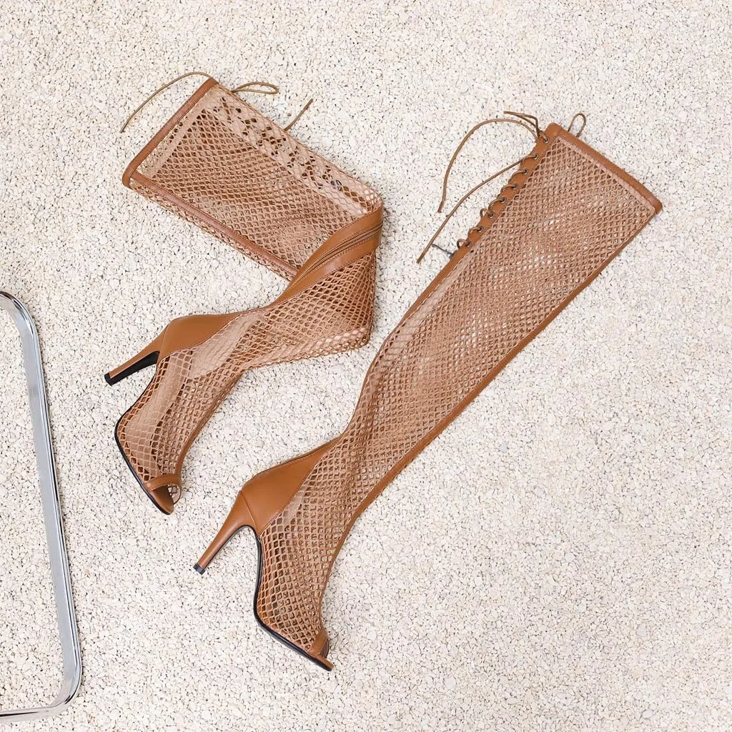 Over The Knee Thigh High Boots Sandals For Womens Sexy Peep Toe Lace Up Stiletto High Heel Gladiator Dressy Heeled Sandal