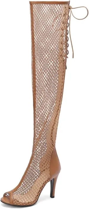 Over The Knee Thigh High Boots Sandals For Womens Sexy Peep Toe Lace Up Stiletto High Heel Gladiator Dressy Heeled Sandal