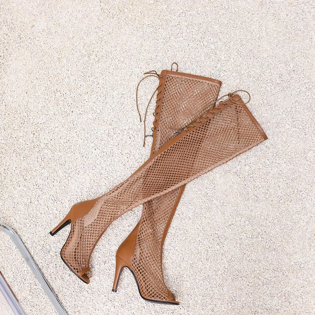 Over The Knee Thigh High Boots Sandals For Womens Sexy Peep Toe Lace Up Stiletto High Heel Gladiator Dressy Heeled Sandal