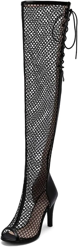 Over The Knee Thigh High Boots Sandals For Womens Sexy Peep Toe Lace Up Stiletto High Heel Gladiator Dressy Heeled Sandal