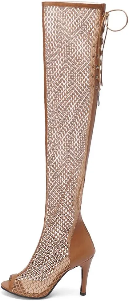Over The Knee Thigh High Boots Sandals For Womens Sexy Peep Toe Lace Up Stiletto High Heel Gladiator Dressy Heeled Sandal