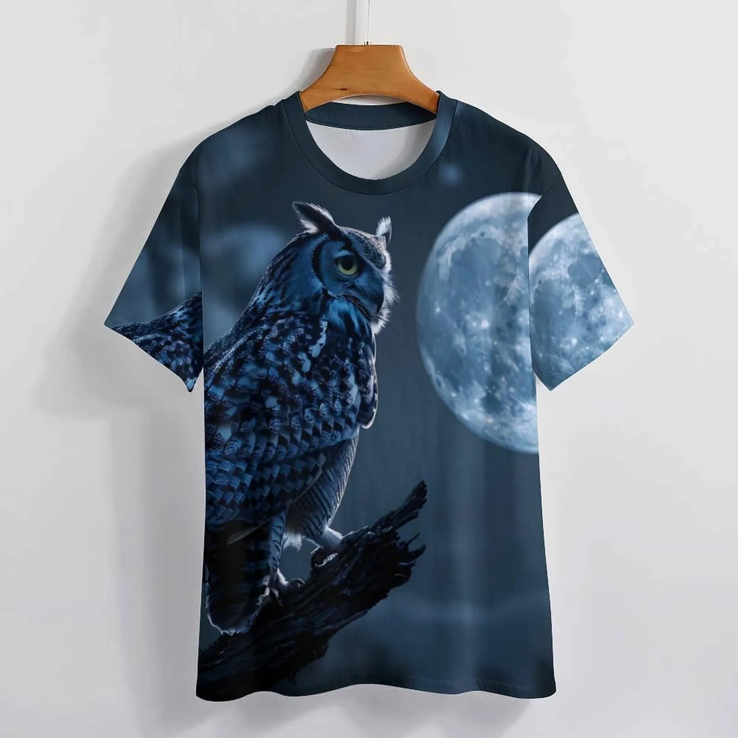Owl Moon Night Men's T-Shirts Short Sleeve Tee Hawaiian Shirt Summer Tops Casual Workout Shirts