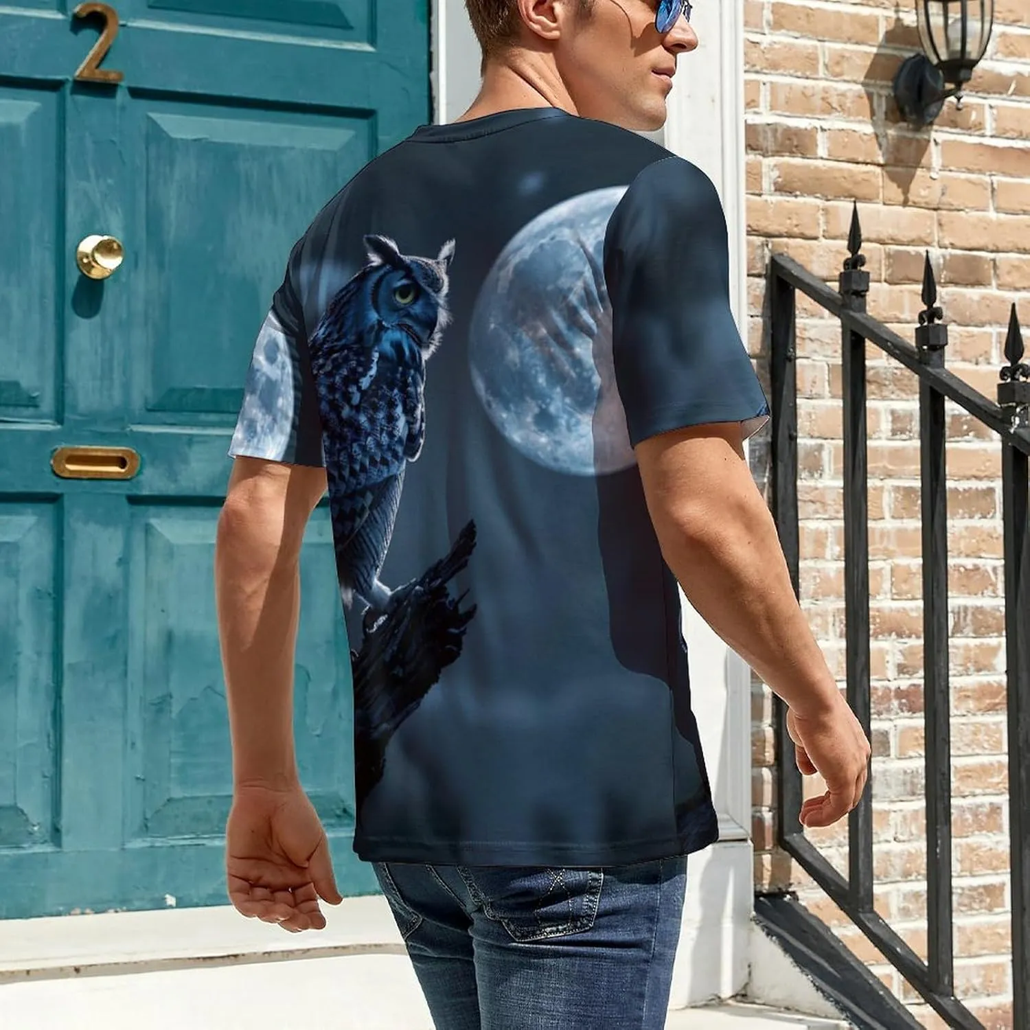 Owl Moon Night Men's T-Shirts Short Sleeve Tee Hawaiian Shirt Summer Tops Casual Workout Shirts