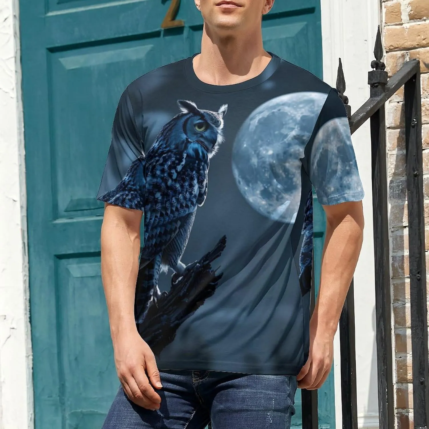 Owl Moon Night Men's T-Shirts Short Sleeve Tee Hawaiian Shirt Summer Tops Casual Workout Shirts