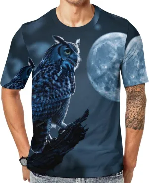 Owl Moon Night Men's T-Shirts Short Sleeve Tee Hawaiian Shirt Summer Tops Casual Workout Shirts
