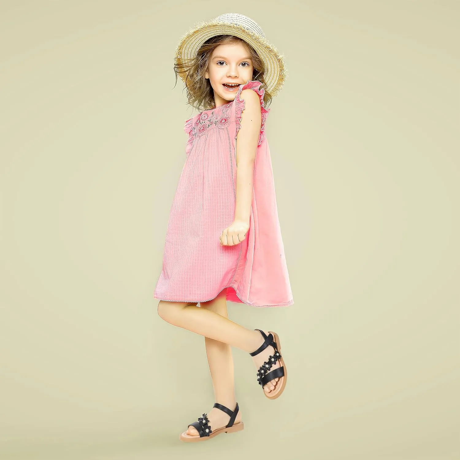 PANDANINJIA Gina Girls Sandals Open Toe Summer Flats Dress Sandals Shoes Toddler/Little Kid/Big Kid