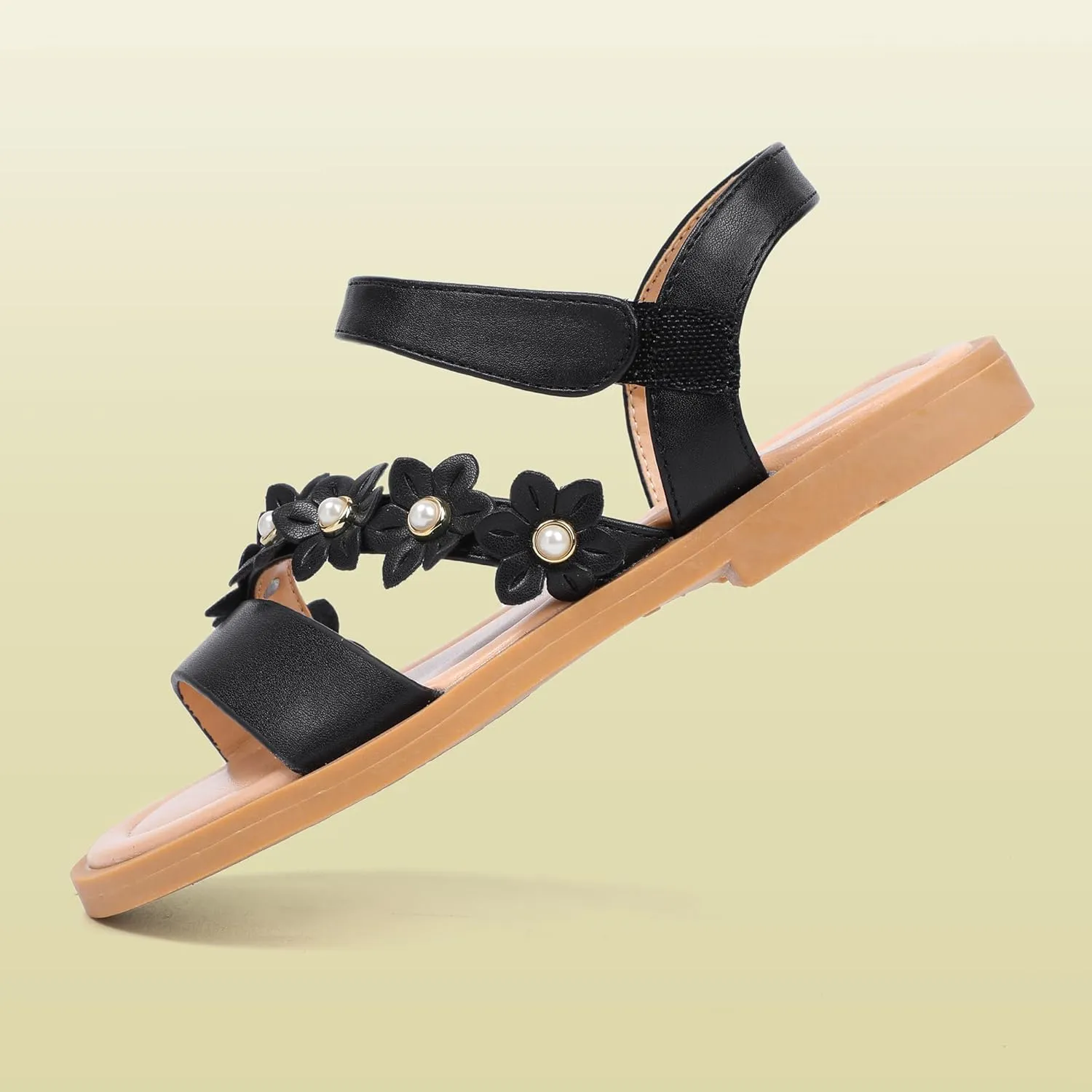 PANDANINJIA Gina Girls Sandals Open Toe Summer Flats Dress Sandals Shoes Toddler/Little Kid/Big Kid