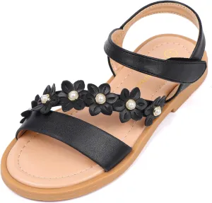 PANDANINJIA Gina Girls Sandals Open Toe Summer Flats Dress Sandals Shoes Toddler/Little Kid/Big Kid