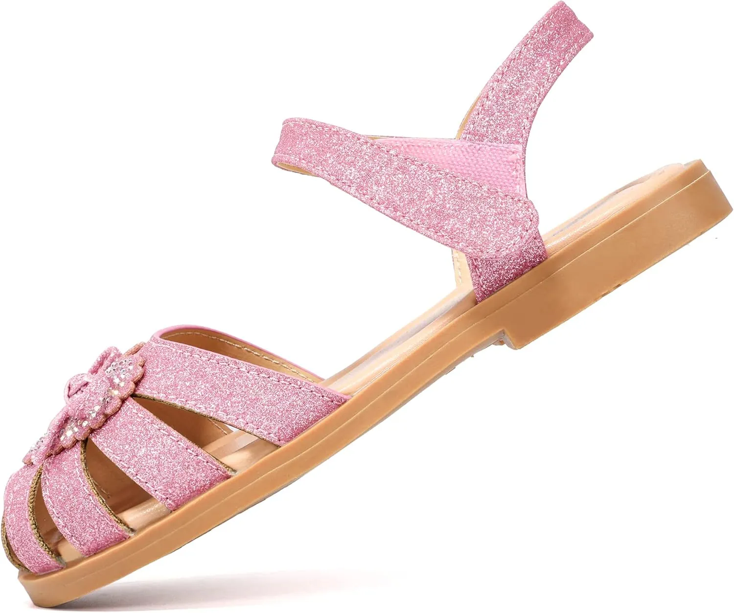 PANDANINJIA Vicky Girls Sandals Toddler/Little Kid Closed-Toe T Strap Flats Dress Sandals Summer Shoes