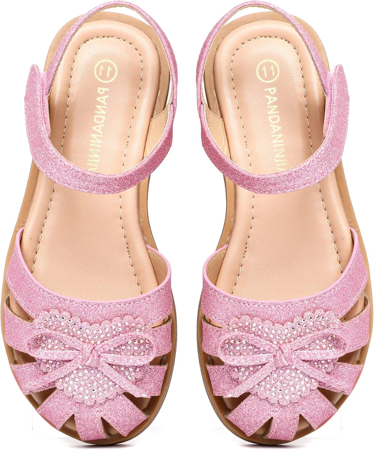 PANDANINJIA Vicky Girls Sandals Toddler/Little Kid Closed-Toe T Strap Flats Dress Sandals Summer Shoes