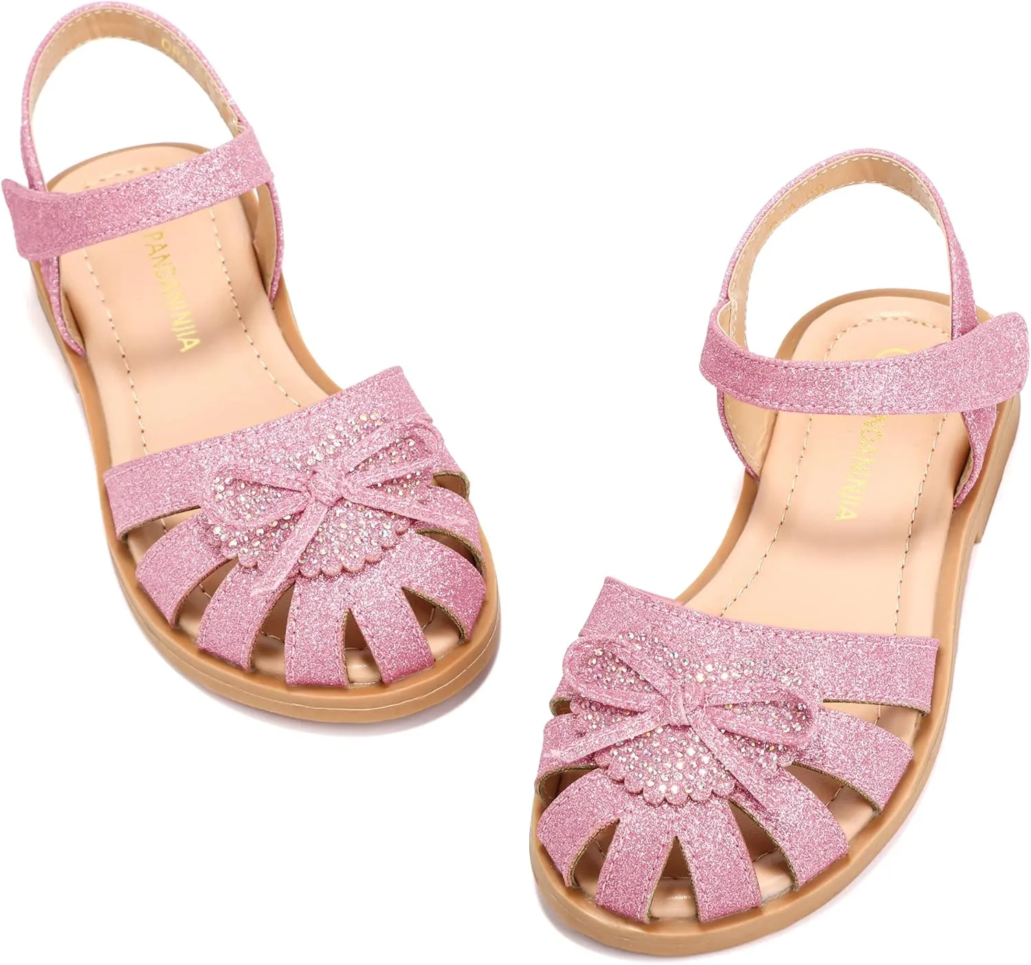 PANDANINJIA Vicky Girls Sandals Toddler/Little Kid Closed-Toe T Strap Flats Dress Sandals Summer Shoes