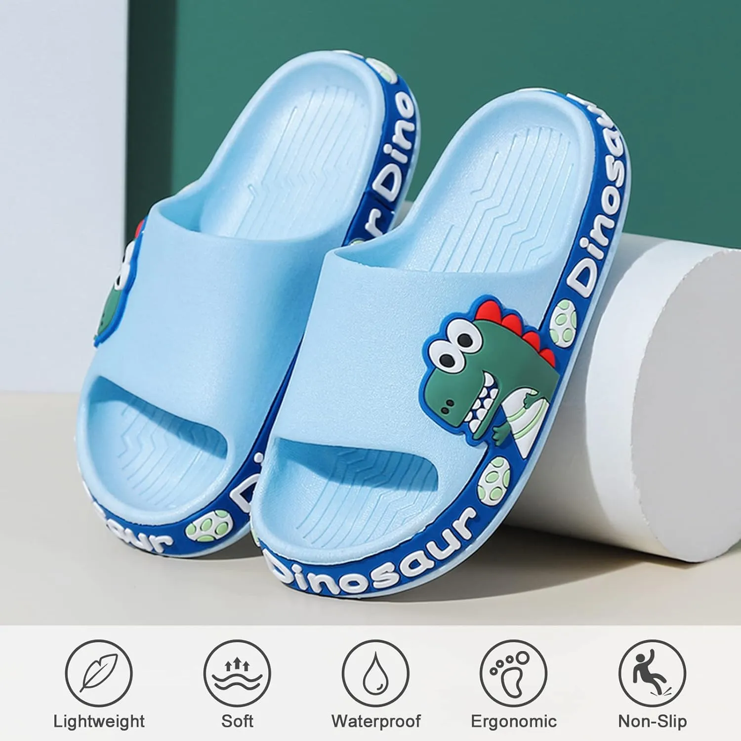 Panegy Boys Girls Shower Slides Cute Dinosaur Print Slides Sandals Non-Slip Summer Beach Slippers Sandals