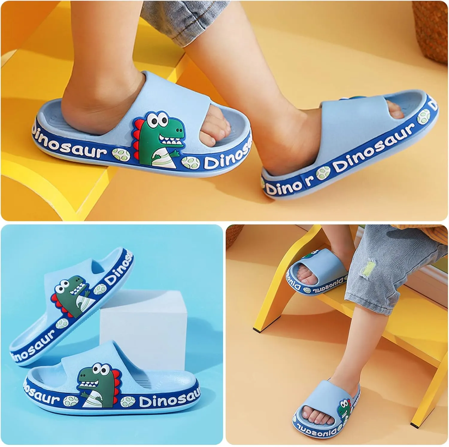 Panegy Boys Girls Shower Slides Cute Dinosaur Print Slides Sandals Non-Slip Summer Beach Slippers Sandals